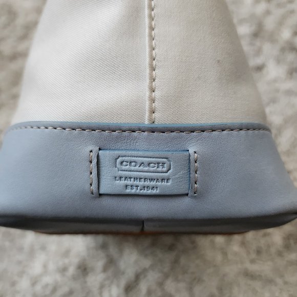 Coach Hampton Mini Tote in Baby Blue and White with Flower Key Fob - Picture 3 of 7